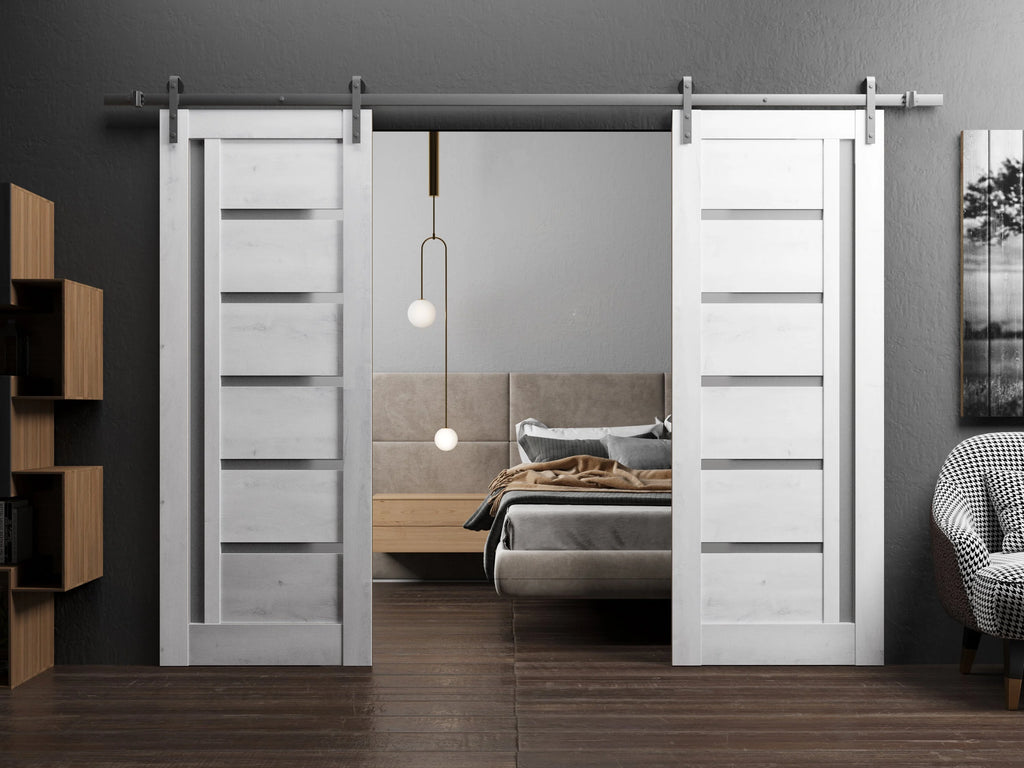 Nordic White Double Barn Door with Frosted Glass X766933