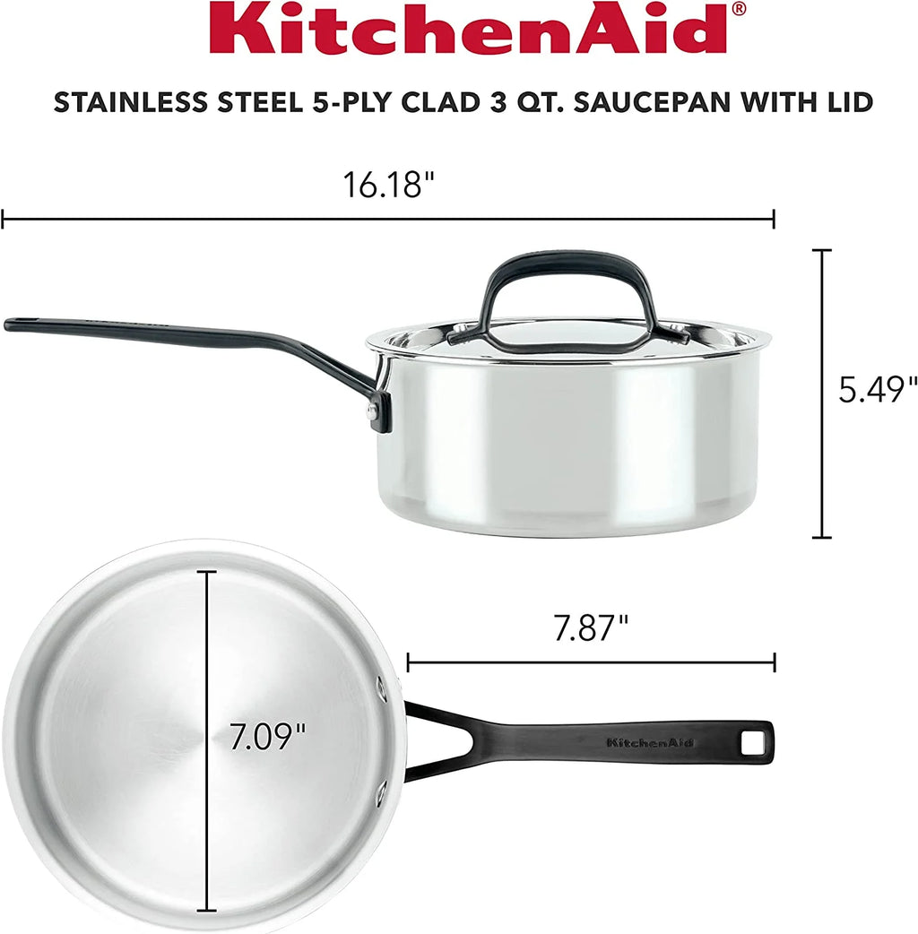 5-Ply Clad Stainless Steel Saucepan with Lid, 3 Quart F10897