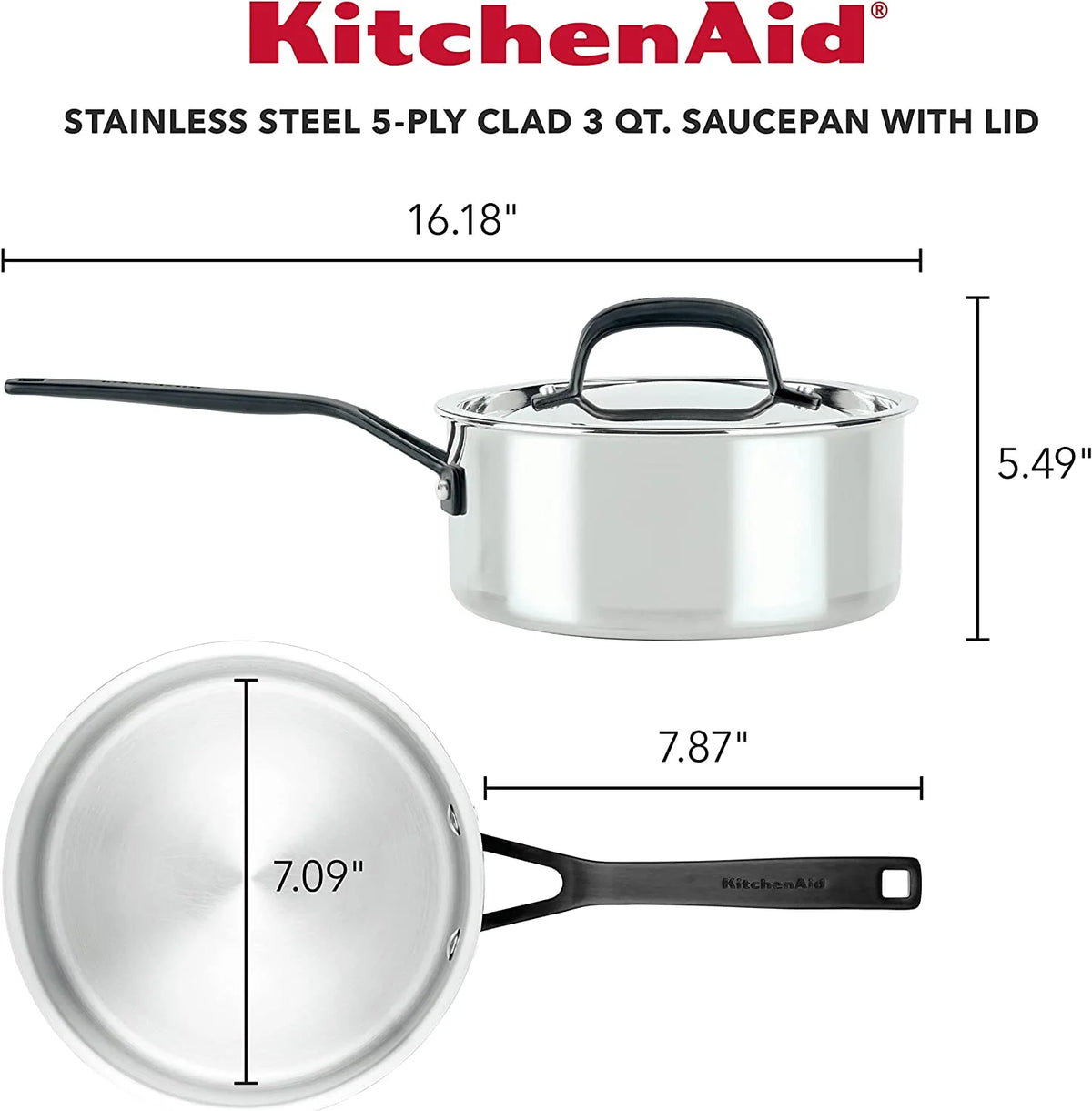 5-Ply Clad Stainless Steel Saucepan with Lid, 3 Quart F10897