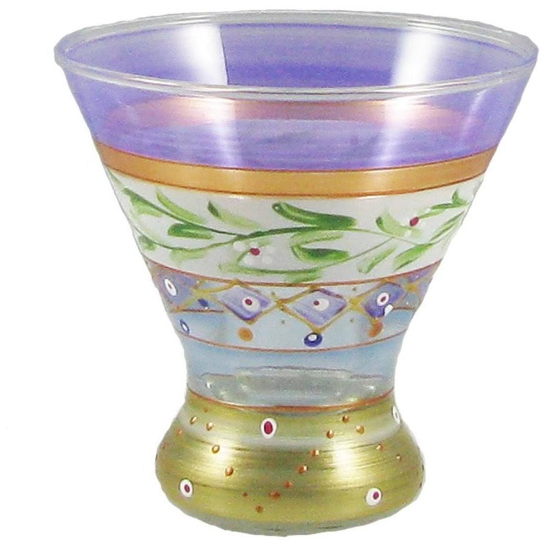 Set of 2 Purple and Green Hand Painted Wine Glass - 8.25 oz Y203