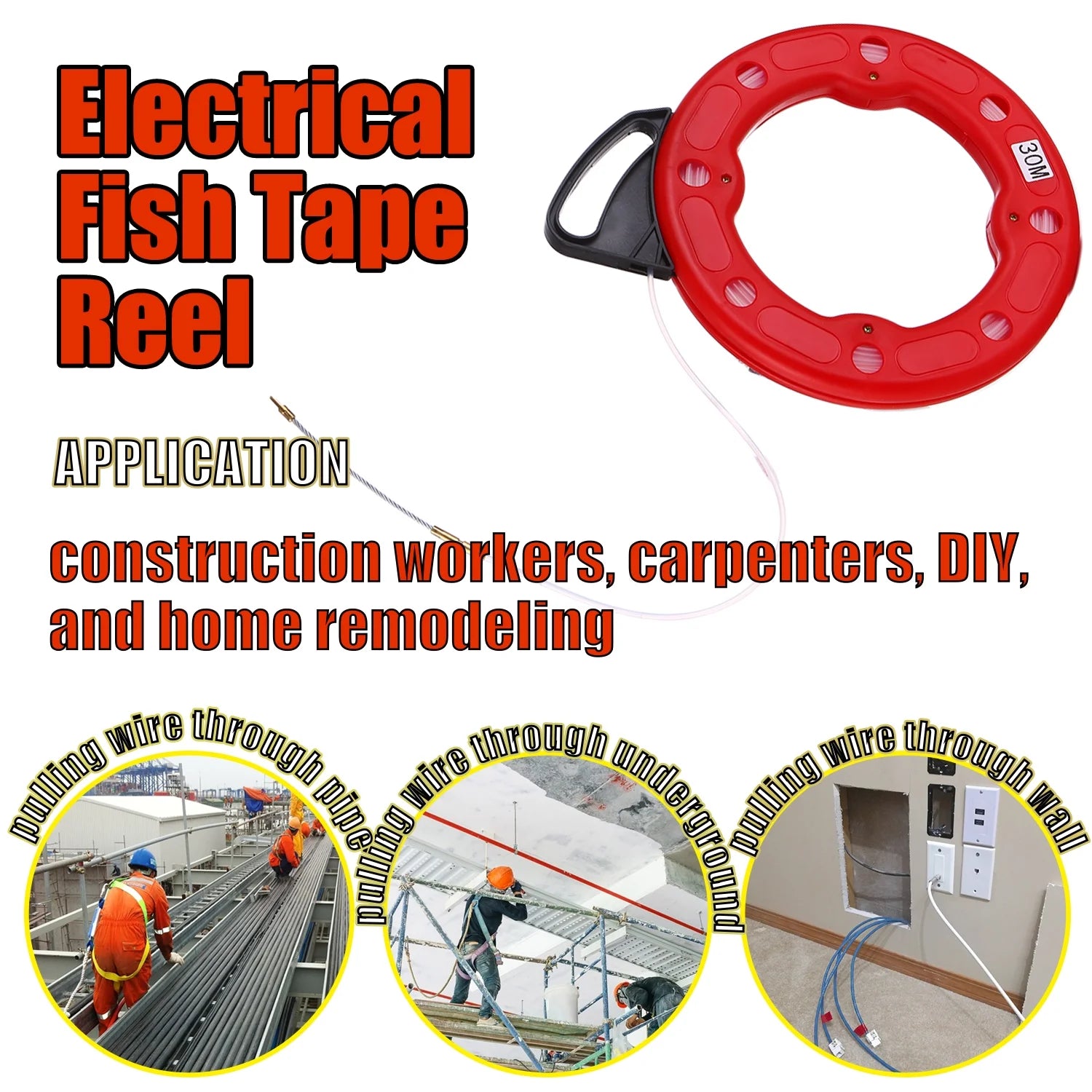 Fiberglass Fish Tape Reel Puller with Impact Case I205140