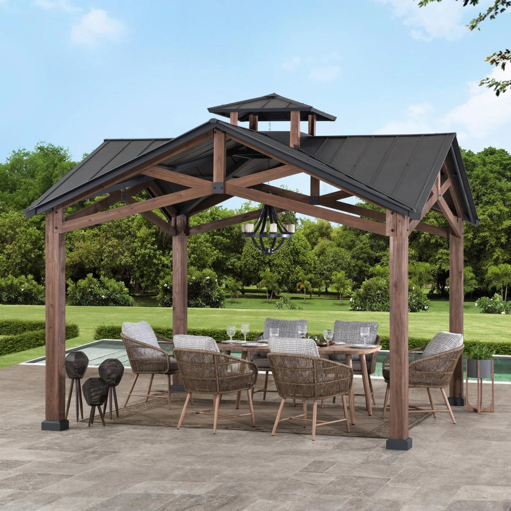 12.5 ft. x 12.5 ft. Cedar Framed Gazebo with Steel Hardtop Roof Z31985