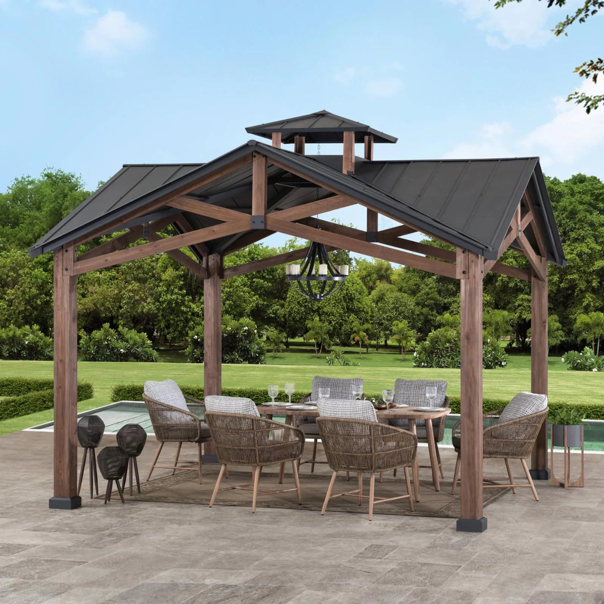 12.5 ft. x 12.5 ft. Cedar Framed Gazebo with Steel Hardtop Roof Z31985
