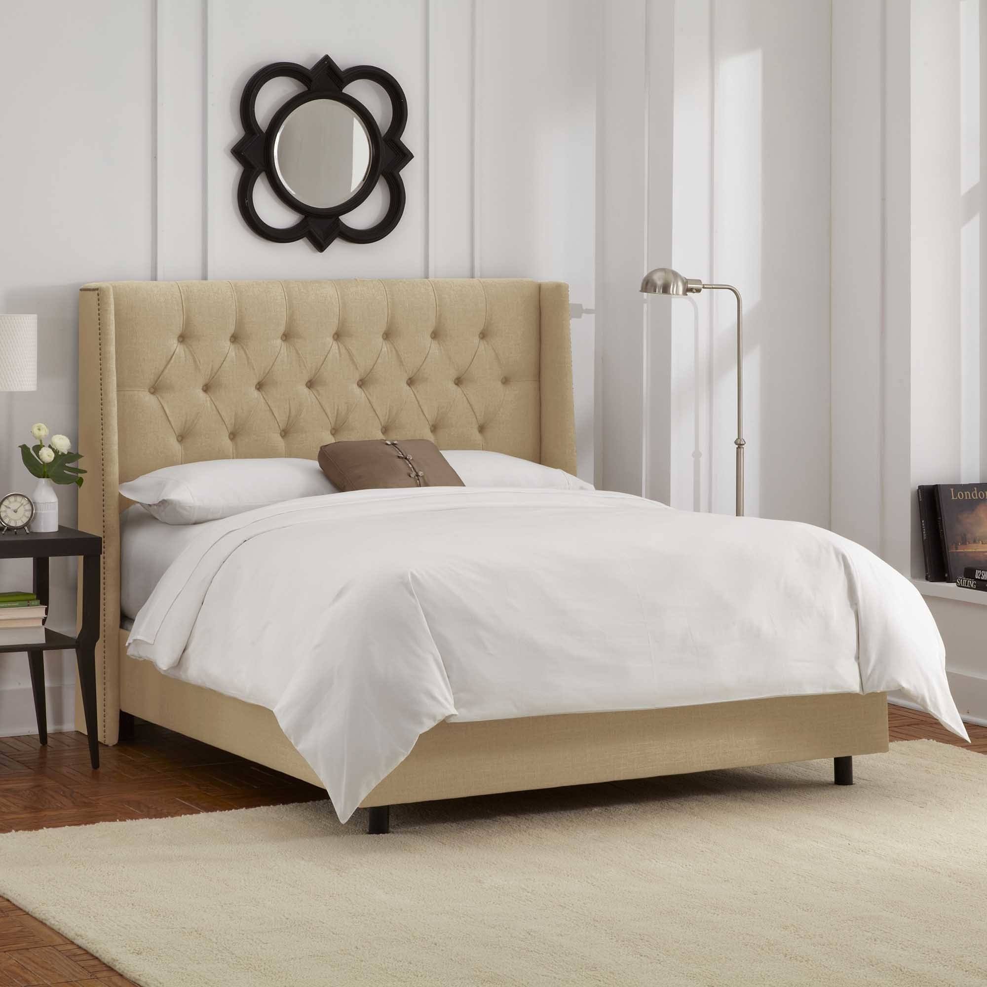 Linen Tufted Wingback Bed, Full, Gray J28761