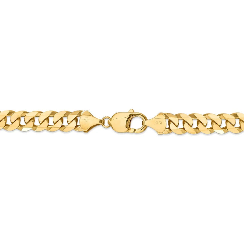14kt Yellow Gold 9.5mm Flat Beveled Curb Chain, 9 inch, Lobster Clasp X88070