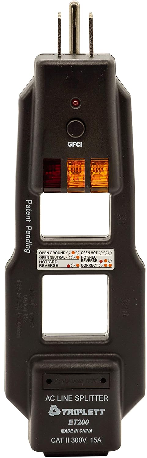 AC Line Splitter and GFCI Outlet Tester with 5 Visual Indicators T7371