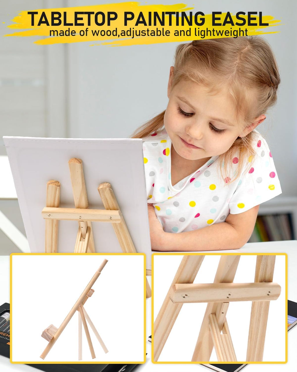 65PCS Acrylic Paint Canvas Set with 12 Colors, 30 Paint Brushes, 5 Canvas, Wood Easel, 3 Palette, A5 Paper Pad G16963