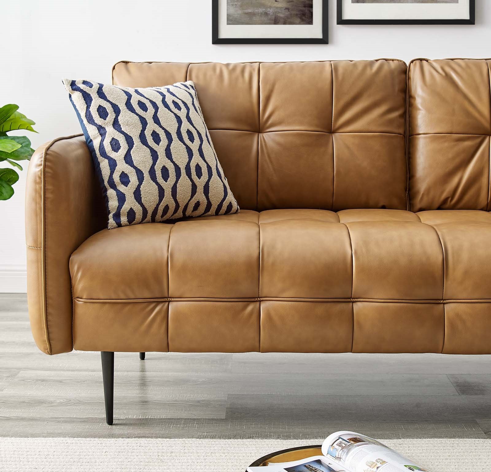Tan Faux Leather Tufted Sofa J91764