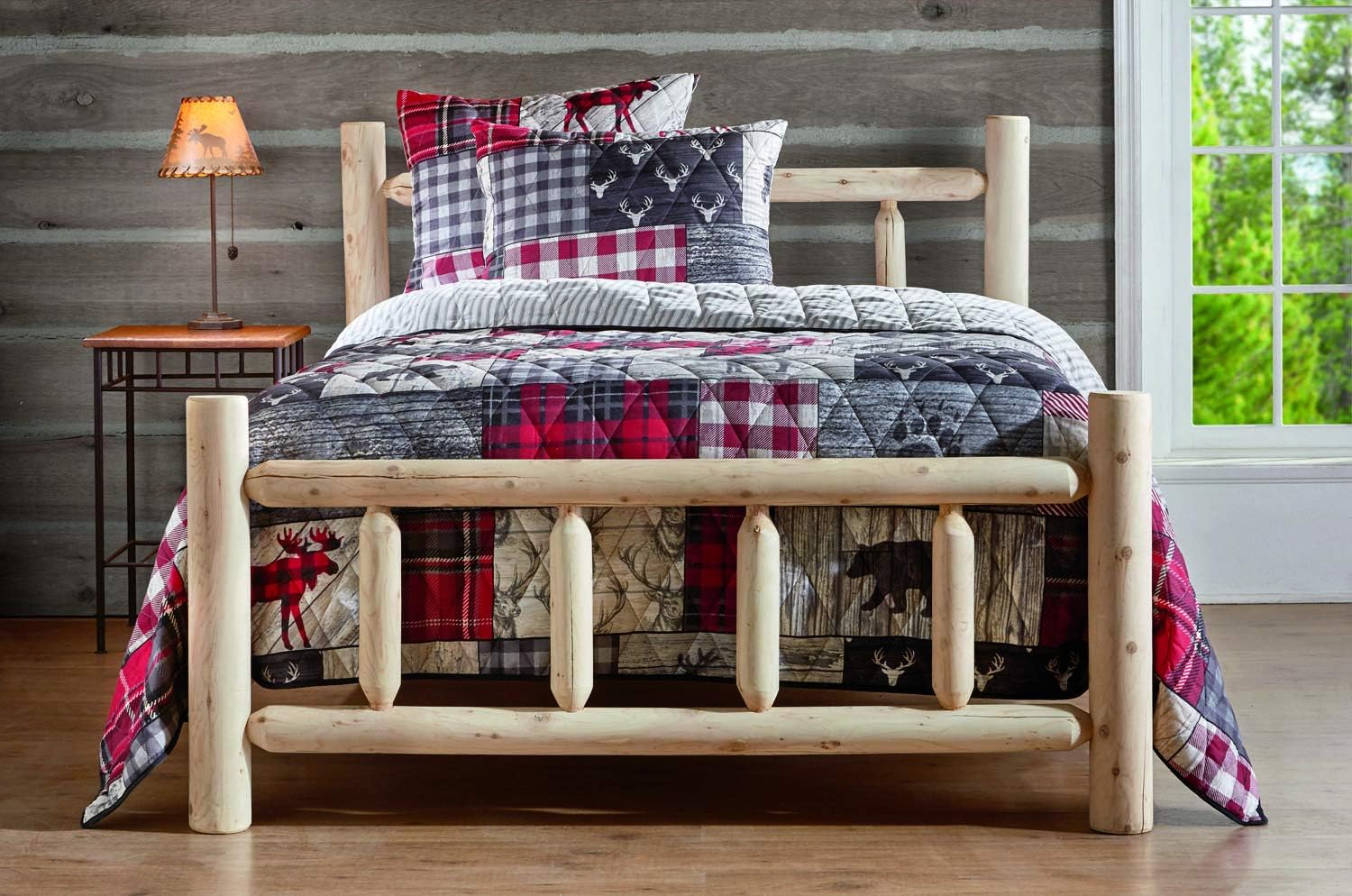 Cedar Log Queen Bed with Headboard and Footboard J634356