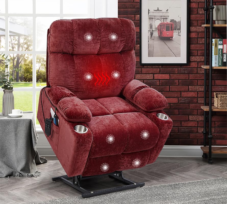 Red Power Lift Recliner Chair with Massage and Heat E2089