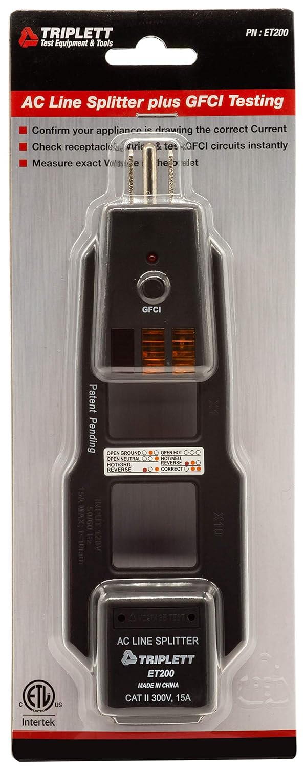 AC Line Splitter and GFCI Outlet Tester with 5 Visual Indicators T7371