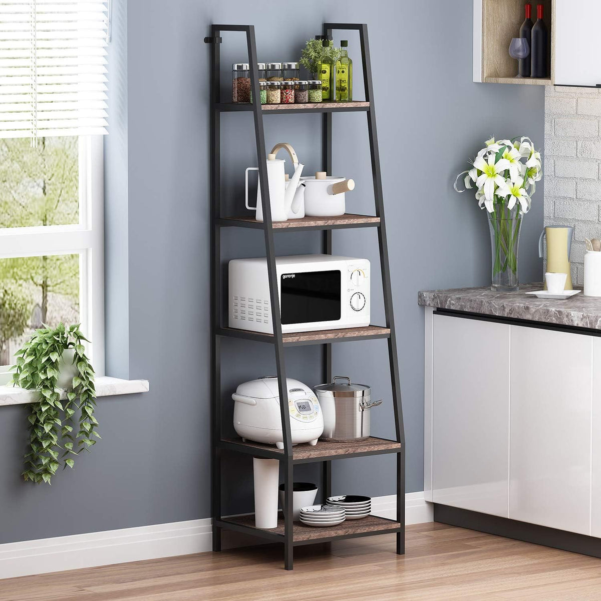 Rustic Brown 5-Tier Ladder Shelf J1498