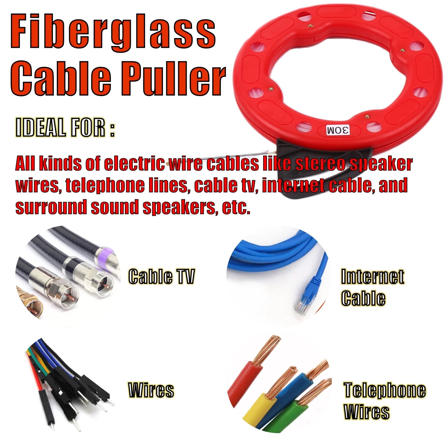 Fiberglass Fish Tape Reel Puller with Impact Case I205140