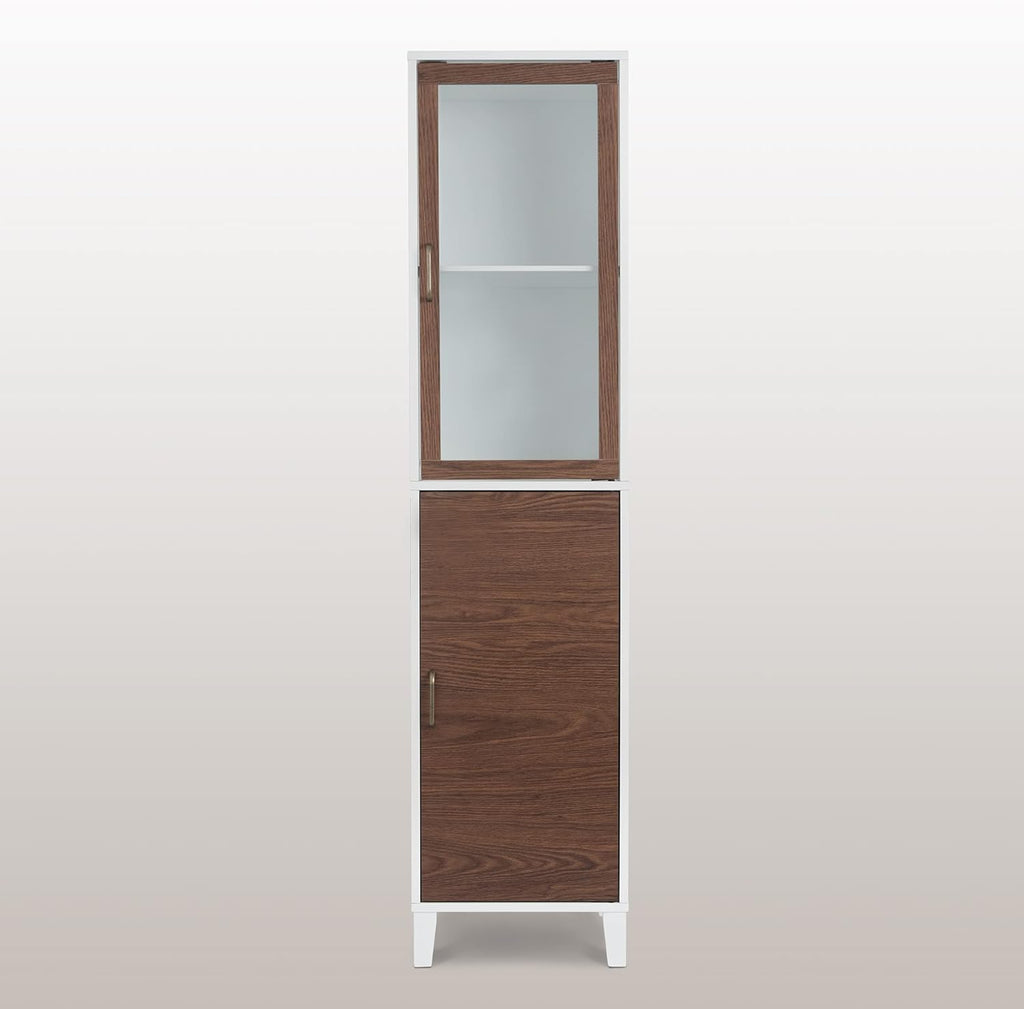 White Natural Wood Bathroom Linen Cabinet L768230