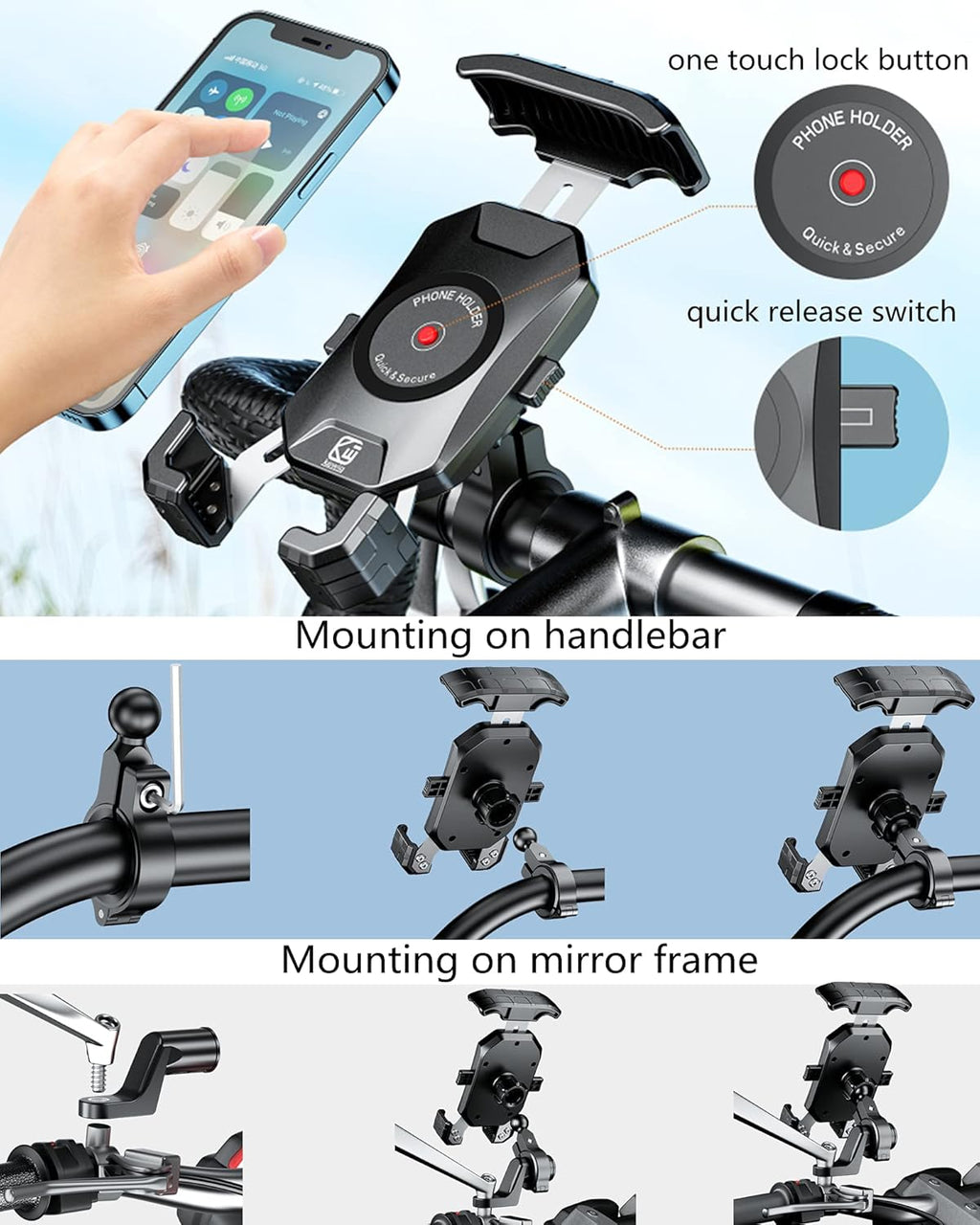 Aluminum Alloy Motorcycle Phone Mount for 4''-7'' Smartphones S328
