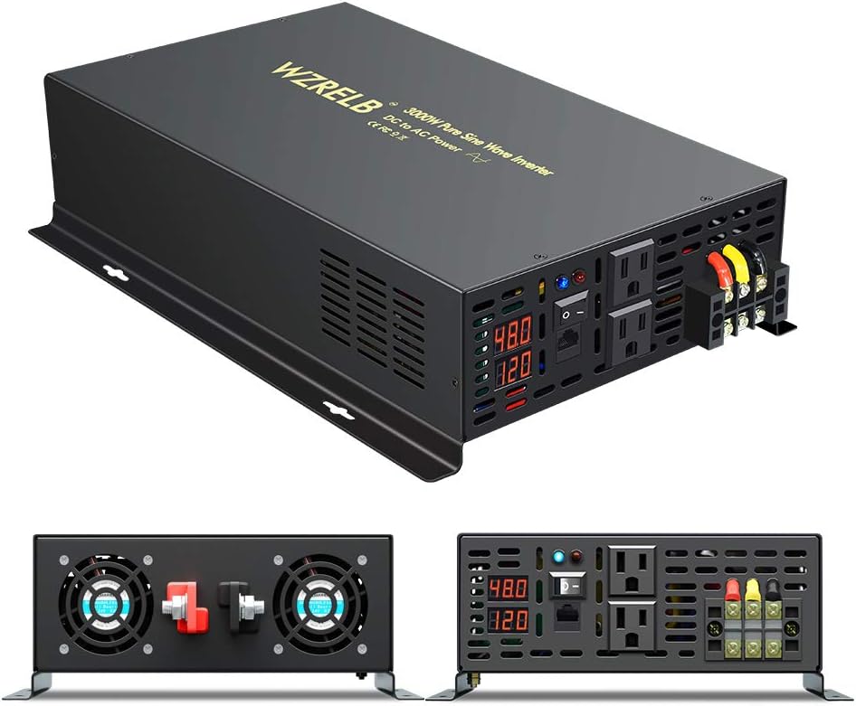 3000Watt 48V DC to 110V 120V Pure Sine Wave Power Inverter with Remote Control Dual AC Outlets and AC Hardwire Port A88806