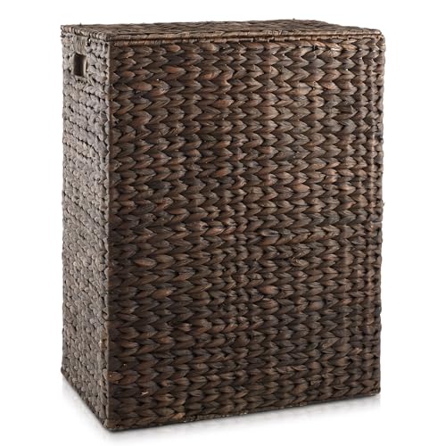 Natural Woven Water Hyacinth Laundry Hamper with Lid and Removable Liner Bag R147307