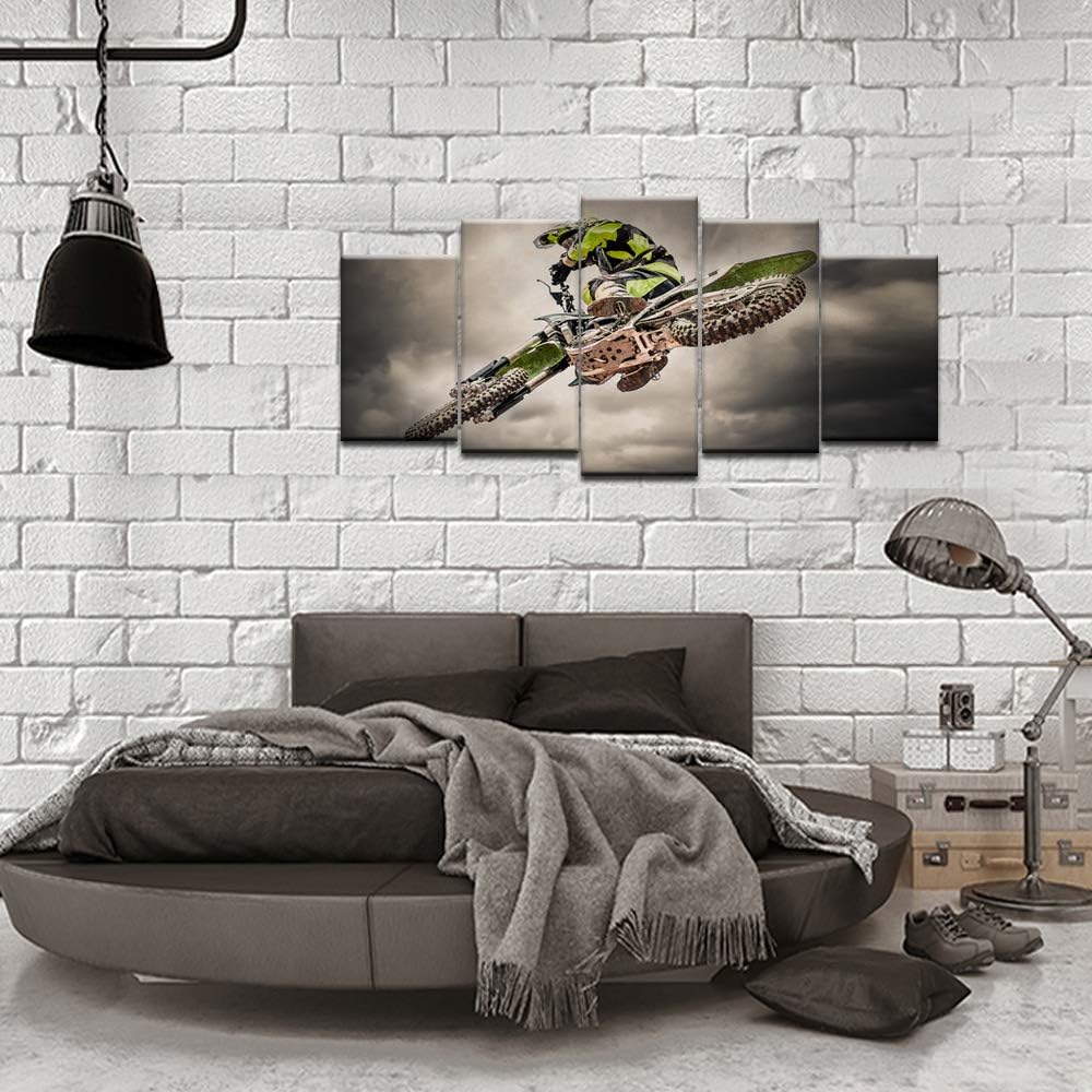 5 Pieces Canvas Prints Wall Art Motorcycle Racing Painting Sports Motocross Rider Poster Print Modern Man Boy's Bedroom Office Wall Decor Gallery Canvas Wrapped Artwork Ready to Hang W5561
