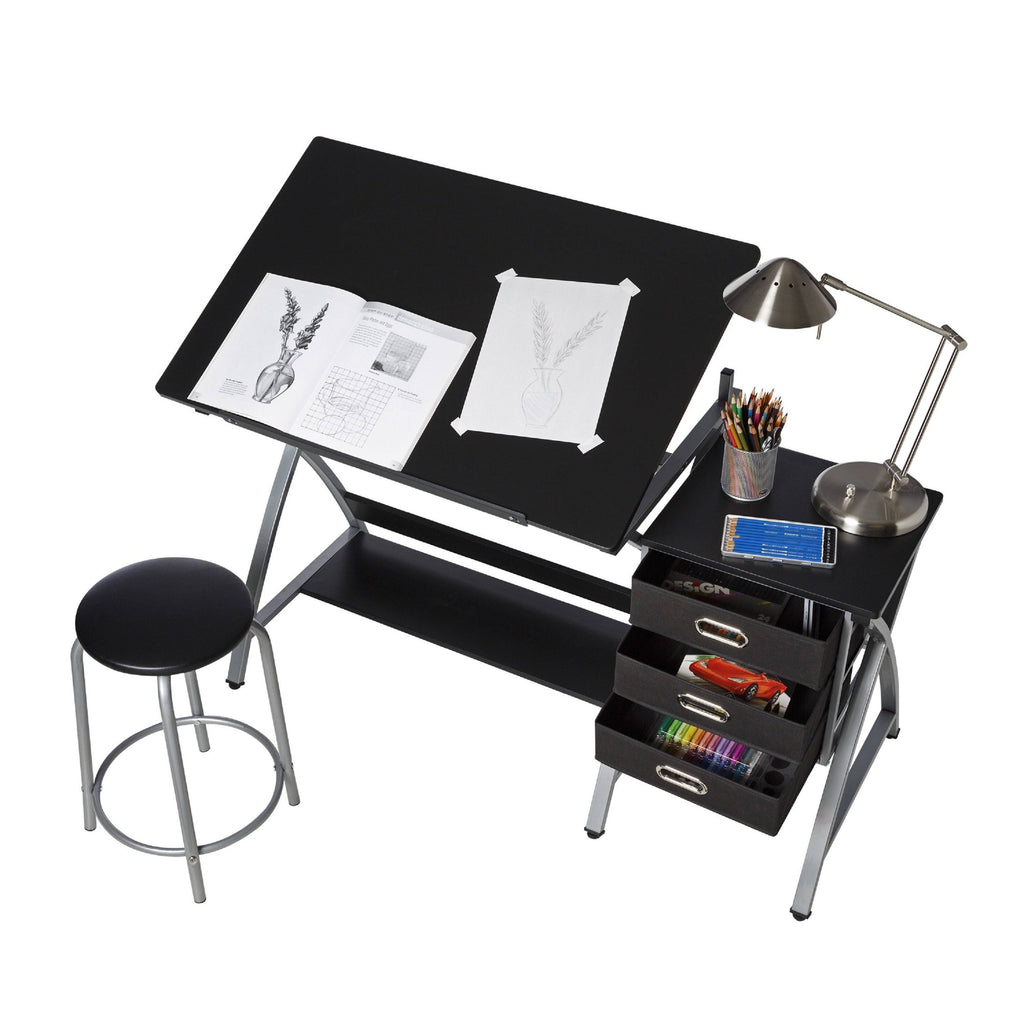 Black/Silver Craft Station with Stool C65739