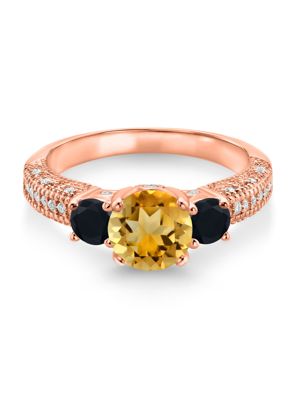 18K Rose Gold Plated Silver Yellow Citrine Black Onyx White Moissanite Engagement Ring Q9509