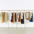Gold Wall Mounted Clothing Rack with 2 Wooden Shelves Q79096