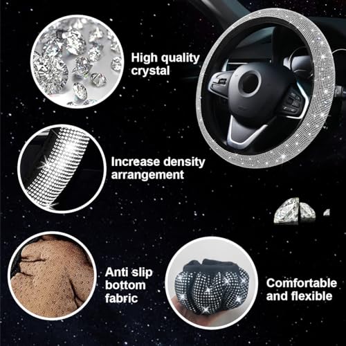 27PCS Bling Car Accessories Set with Reinestone Crystal Steering Wheel Cover B356