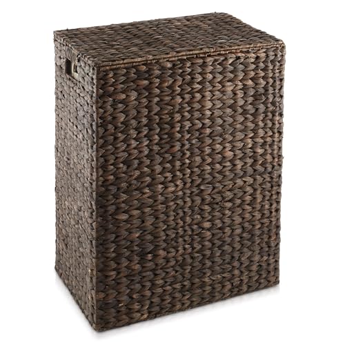 Natural Woven Water Hyacinth Laundry Hamper with Lid and Removable Liner Bag R147307
