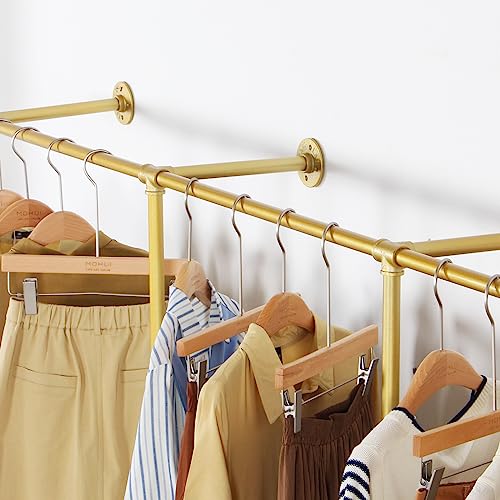 Gold Wall Mounted Clothing Rack with 2 Wooden Shelves Q79096
