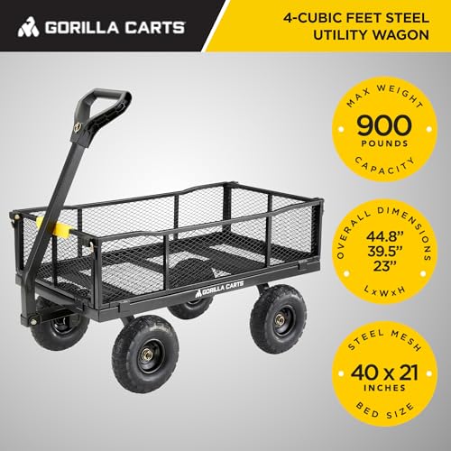 Black Steel Utility Wagon with Removable Side Panels, 4 Cu Ft, 900 lb Capacity T423976