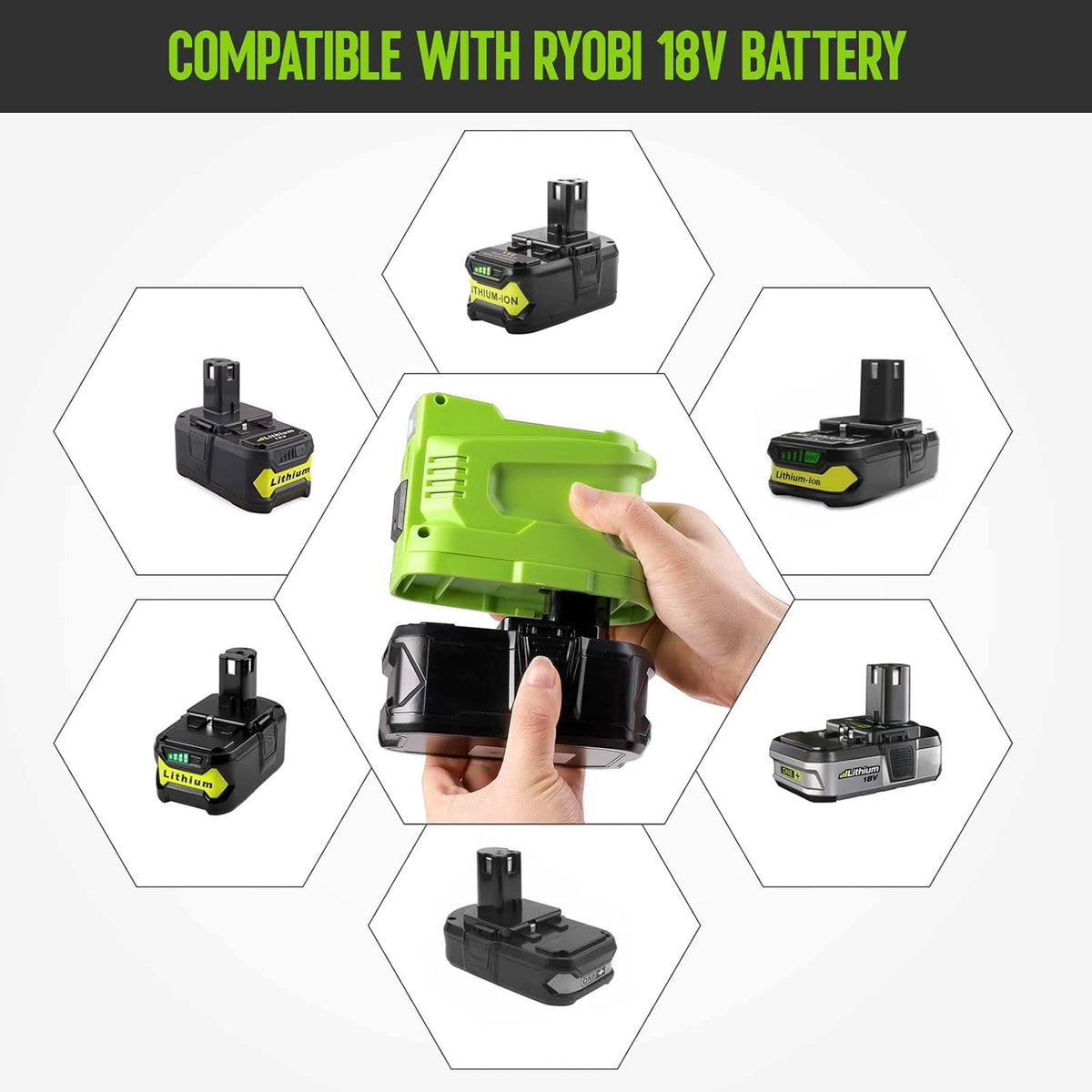 150W Power Inverter for 18V Battery with 2 USB, LED Light, AC Outlet N1461
