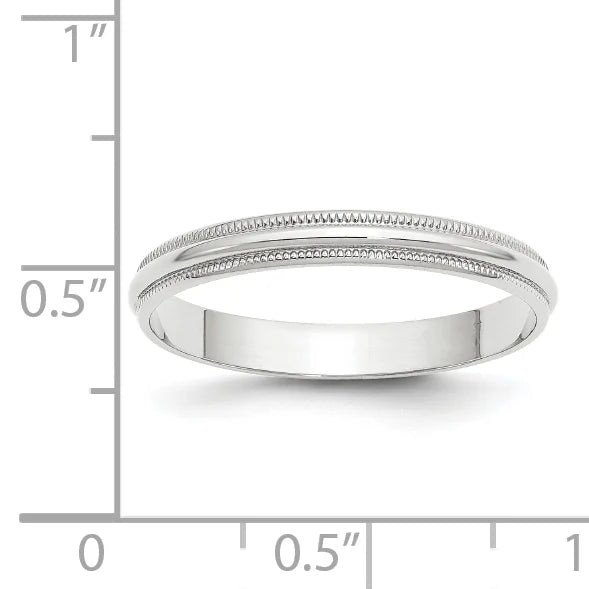 Solid 18K White Gold 3mm Milgrain Half Round Wedding Band Ring Size 14 N8162