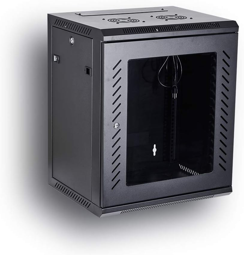 19-Inch Wall Mount Server Rack Cabinet with Locking Tempered Glass Door G589