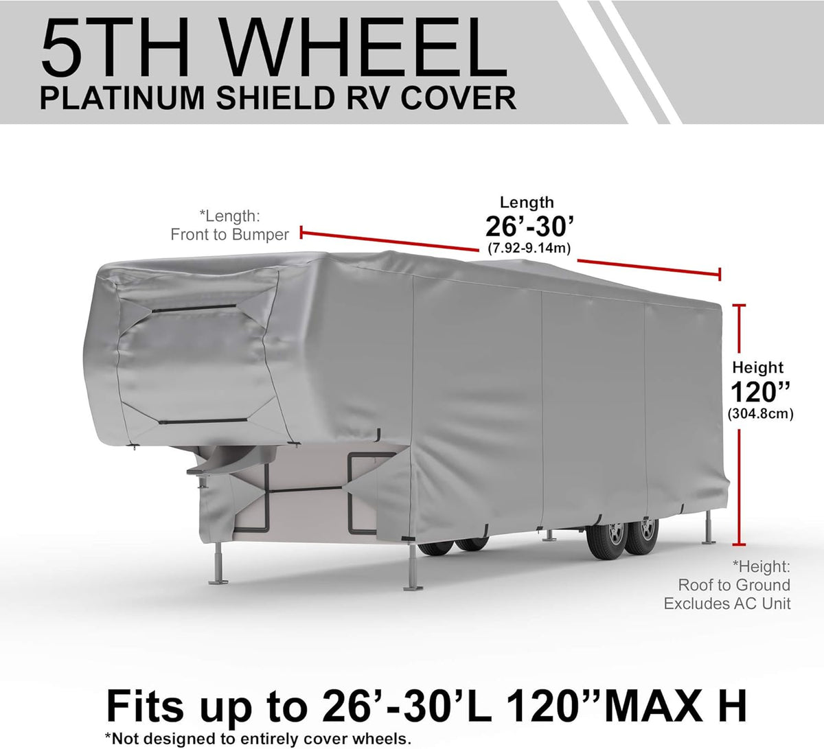 Weatherproof RV Cover for 5th Wheel RV 30' - 32' Long with Fleece Lining O609604