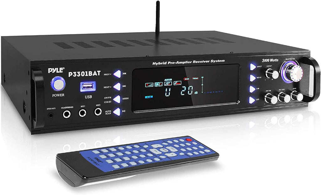 Wireless Bluetooth Stereo Amplifier with AM/FM Radio, MP3/USB, AUX, RCA, Karaoke Mic in, Rack Mount, Remote A53611
