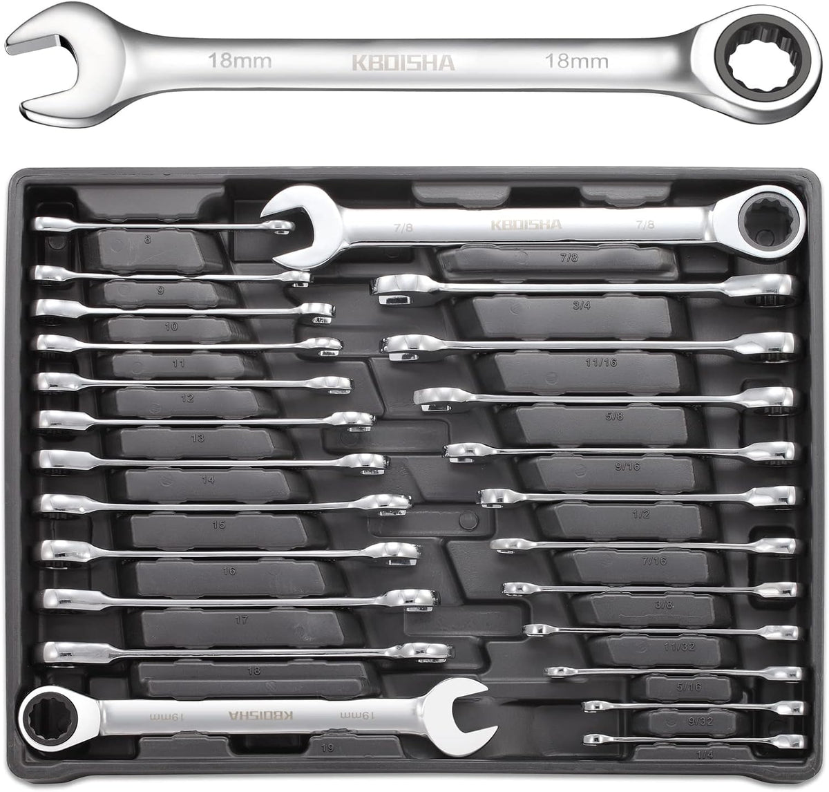 24-Piece Chrome Vanadium Steel Ratcheting Combination Wrench Set with Metric & SAE 72-Tooth X968