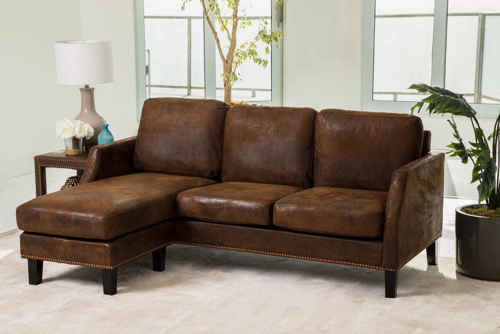 Dark Brown Faux Leather Reversible Chaise Sectional Sofa C512986