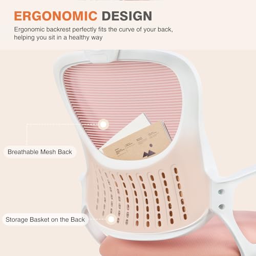 Pink Ergonomic High-Back Mesh Desk Chair with Wheels U1460