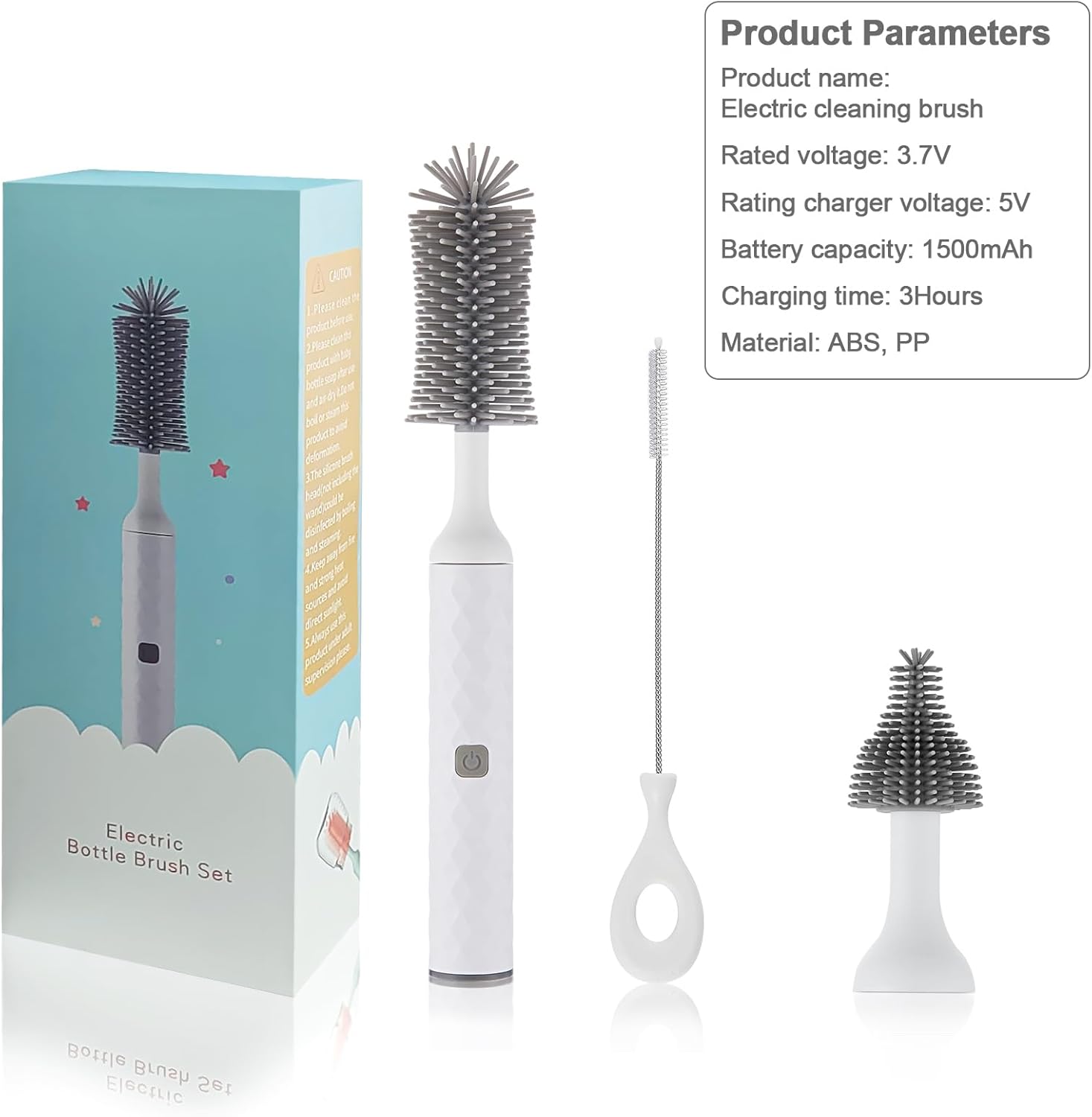 White 1500mAh Electric Baby Bottle Brush Set V62003