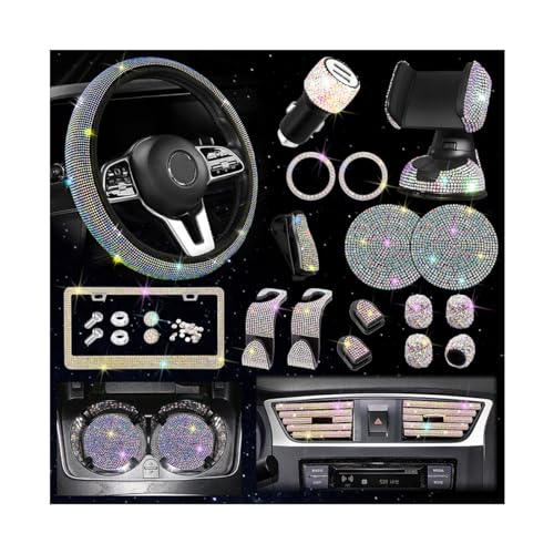 27PCS Bling Car Accessories Set with Reinestone Crystal Steering Wheel Cover B356