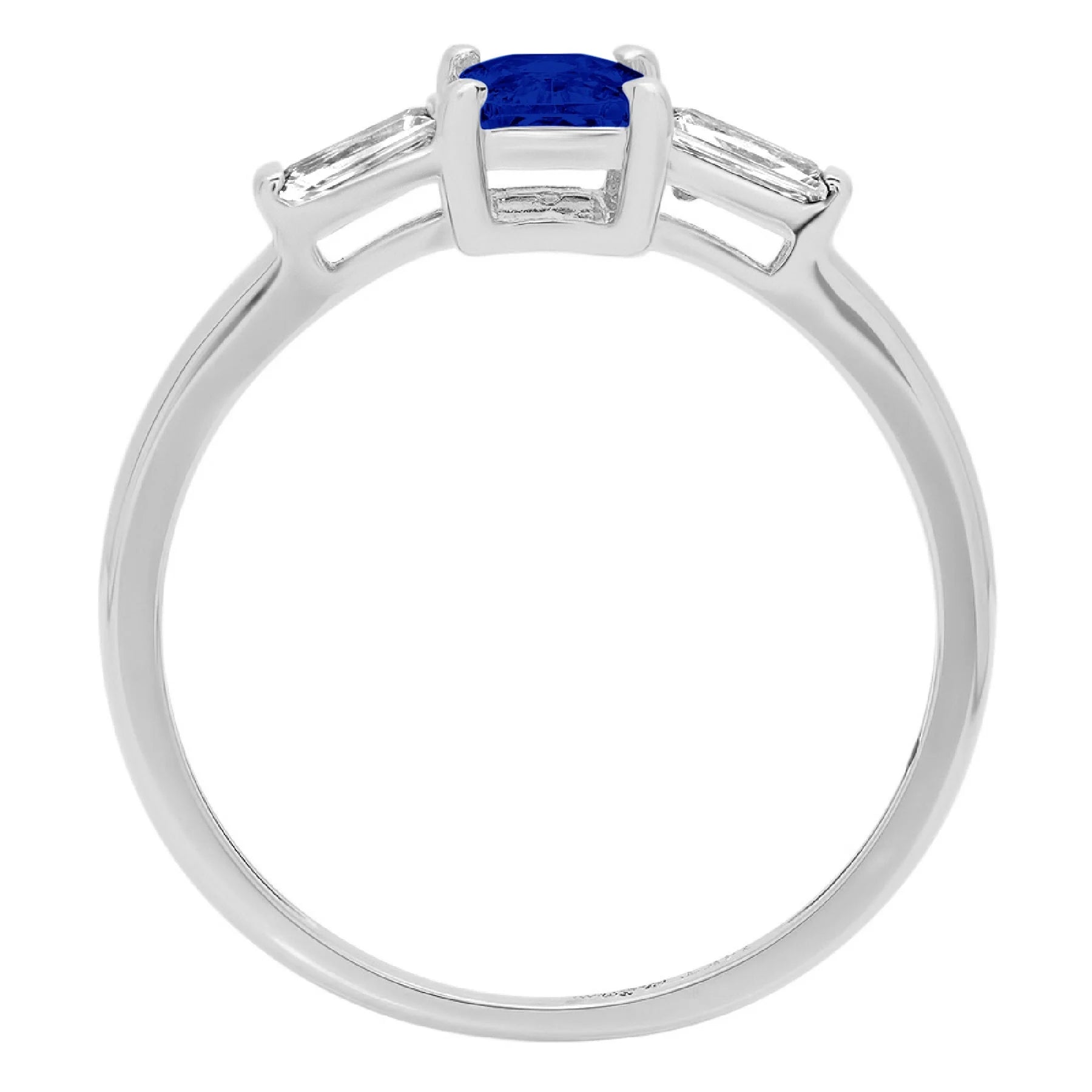 0.8ct Emerald Cut Blue Sapphire 18k White Gold 3 Stone Ring T116208