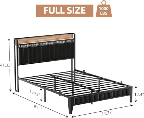 Black Queen Upholstered Platform Bed Frame with Storage Headboard L57577