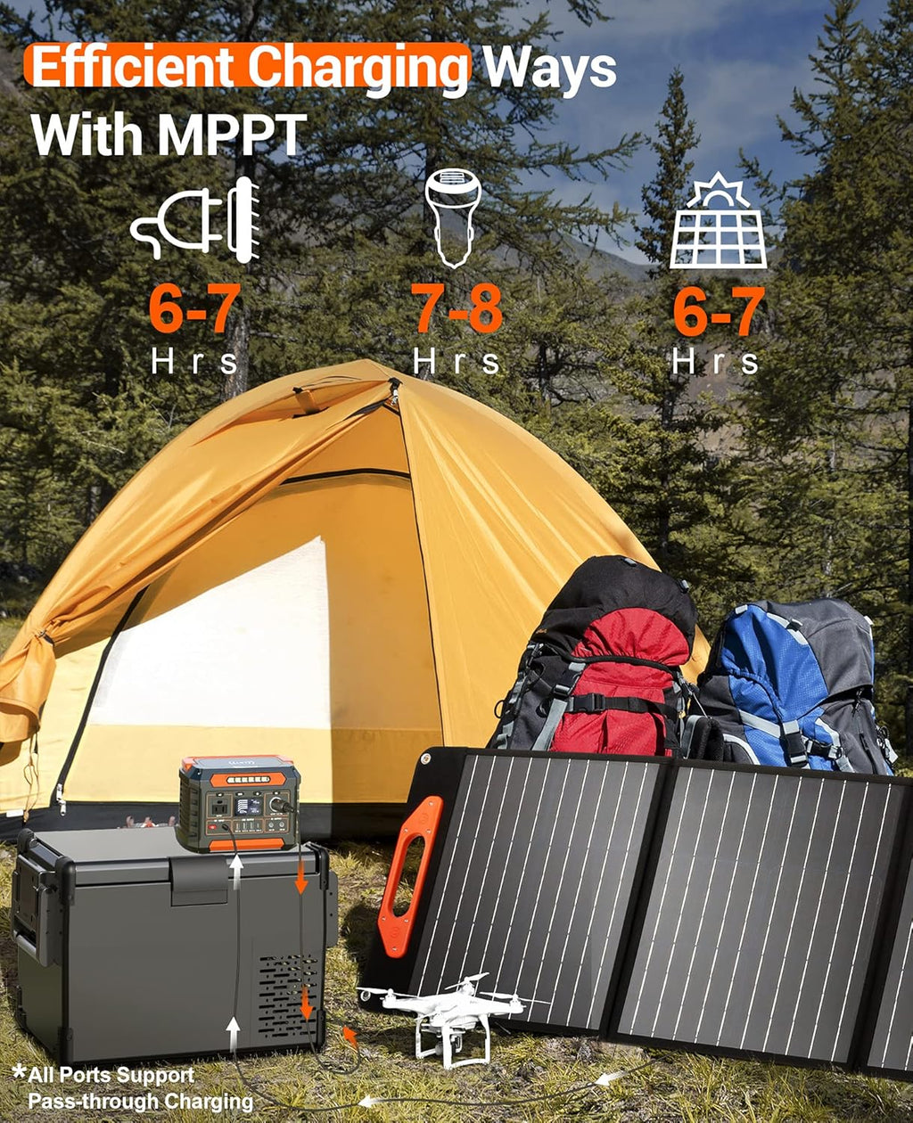 Portable Power Station 300W, 299Wh/80818mAh, Regulated DC Output, Pure Sine Wave, LED Light D910352