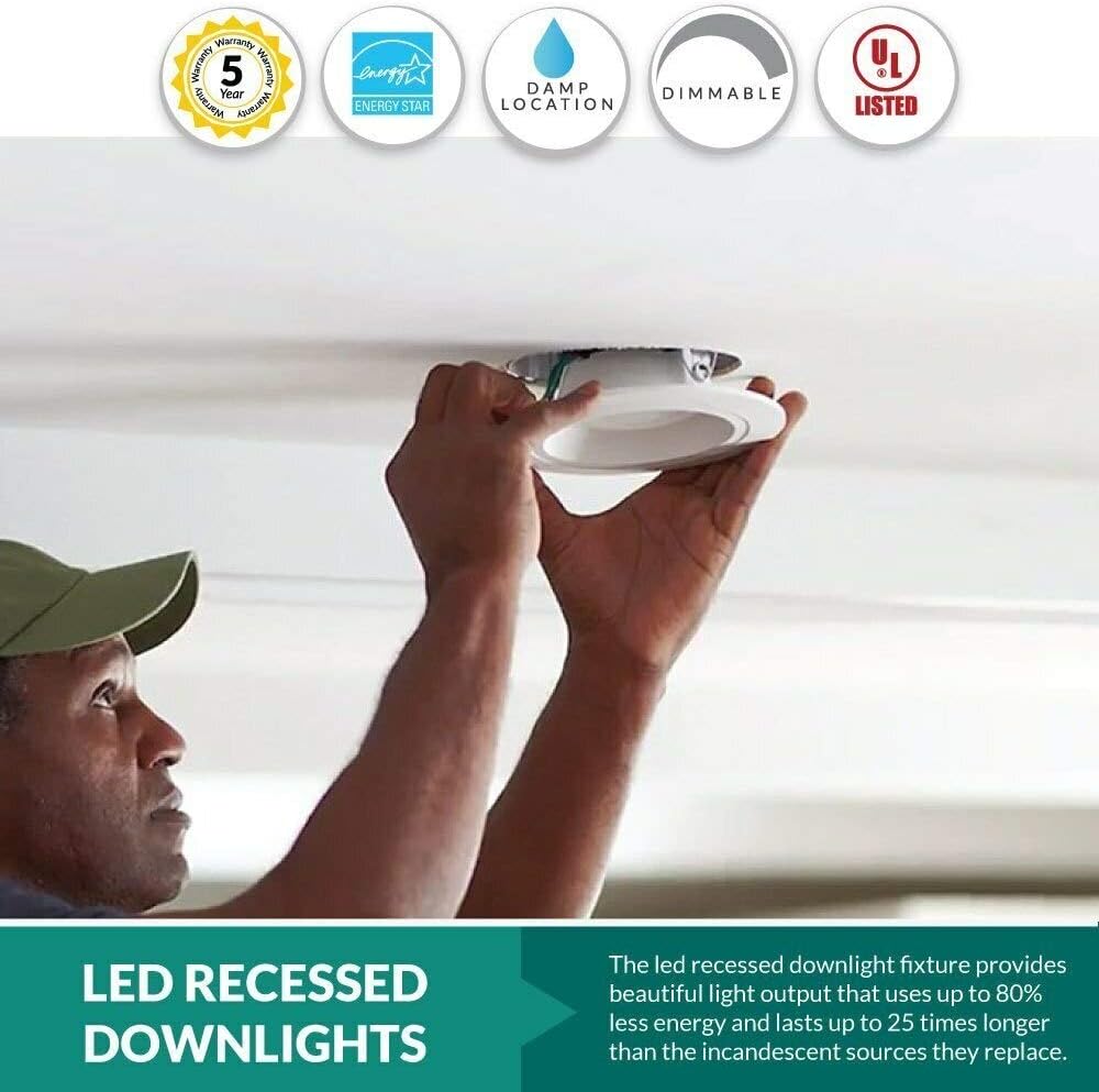 6 Pack 6 Inch 16.5 Watt 1400 Lumens 3000K Soft White Dimmable LED Recessed Light K676