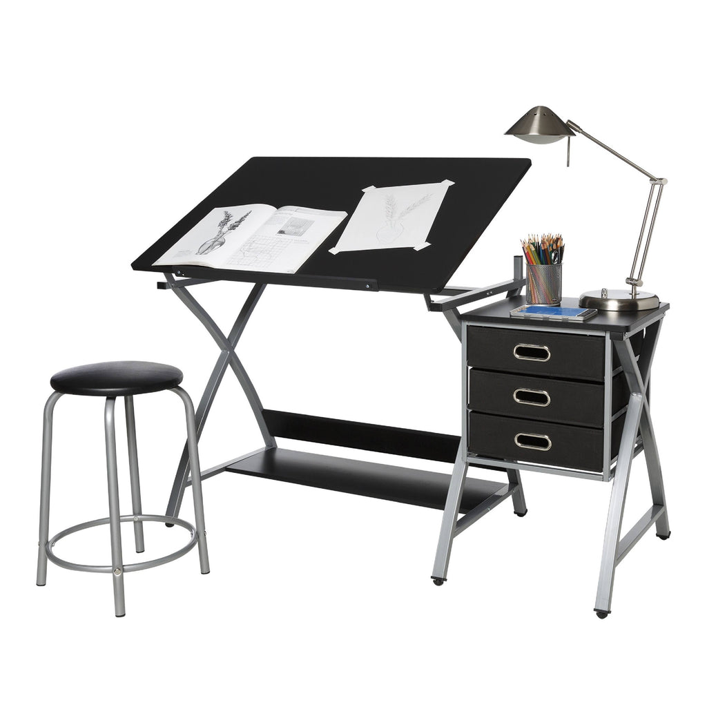 Black/Silver Craft Station with Stool C65739
