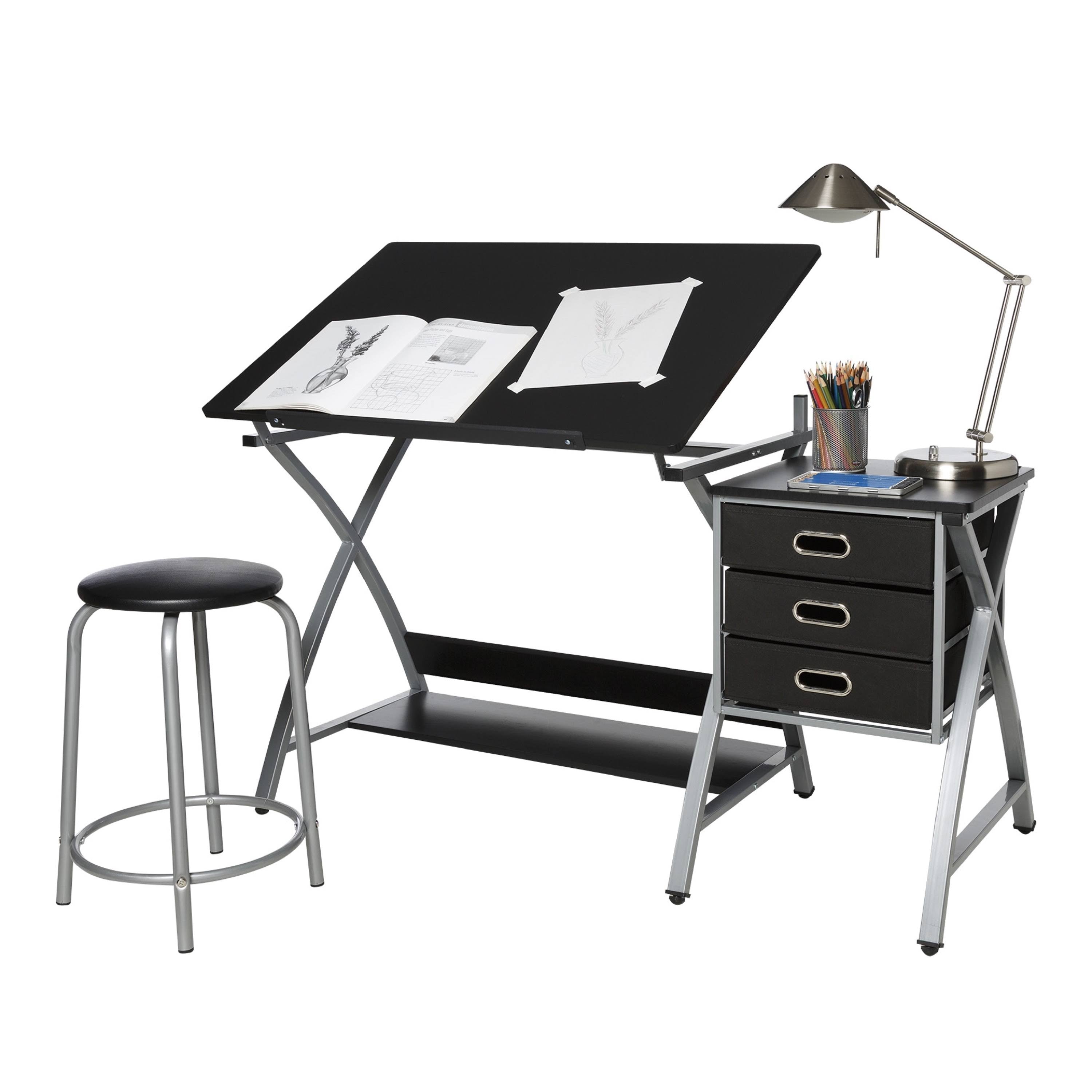 Black/Silver Craft Station with Stool C65739
