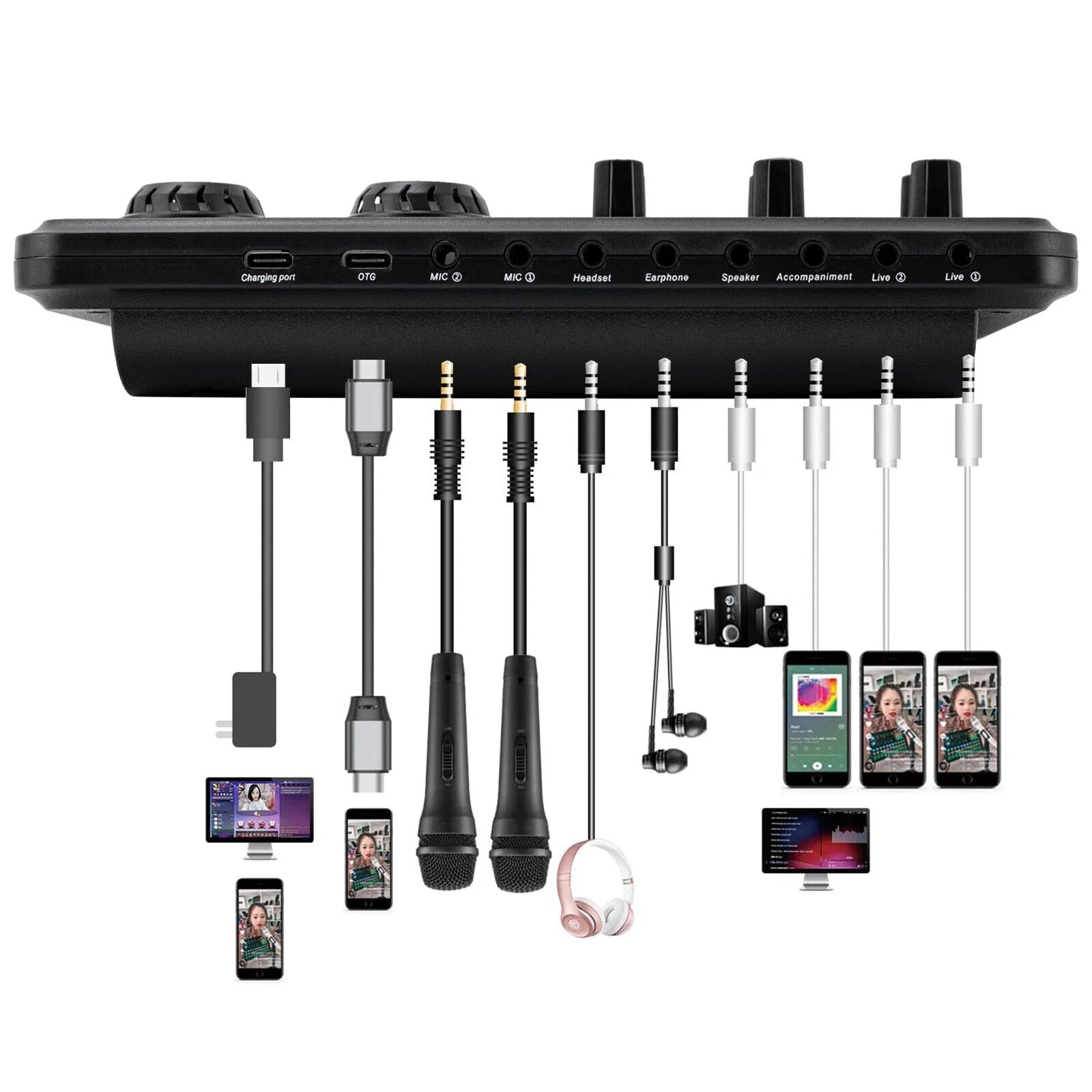 Sound Effects Board Audio Interface with Voice Changer and LED Lights F278