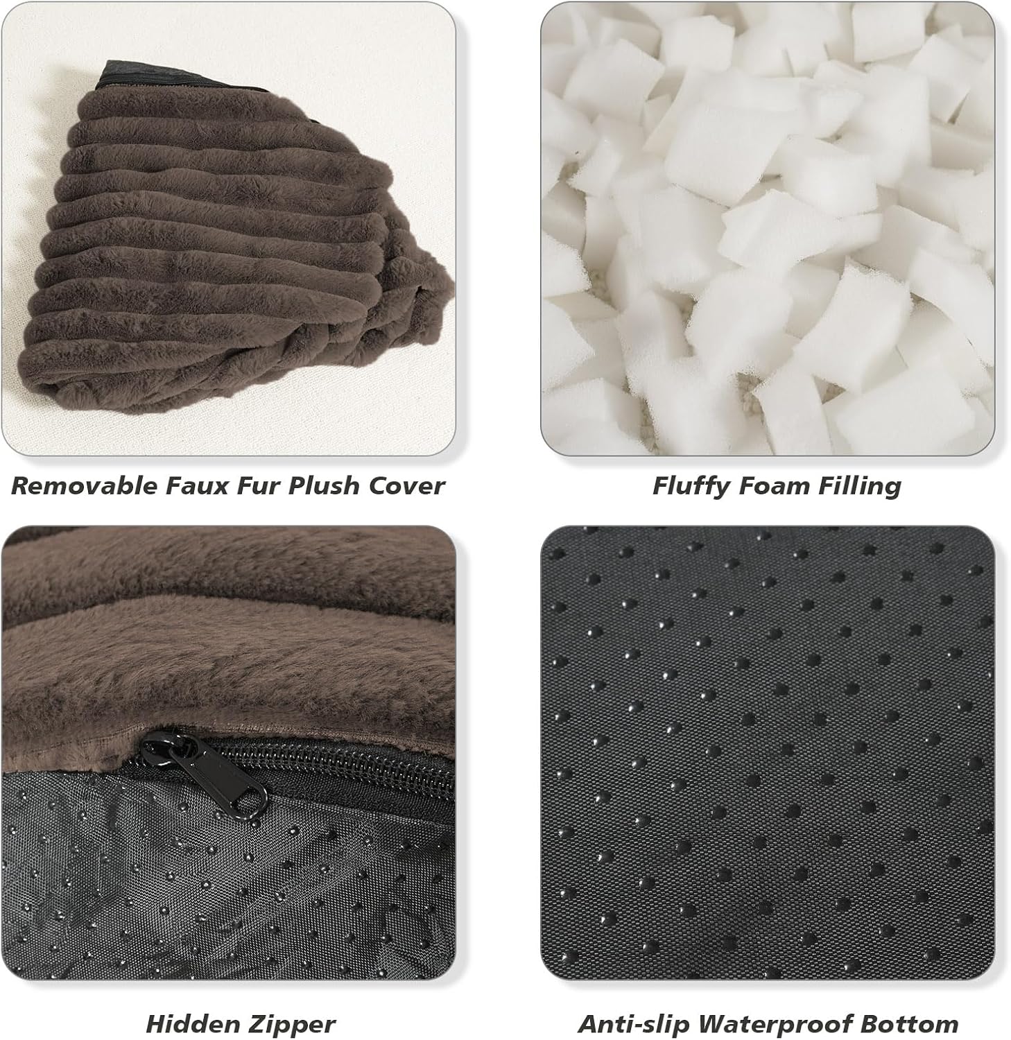 Brown Faux Fur Pouf Ottoman 20 x 15 Inch X114