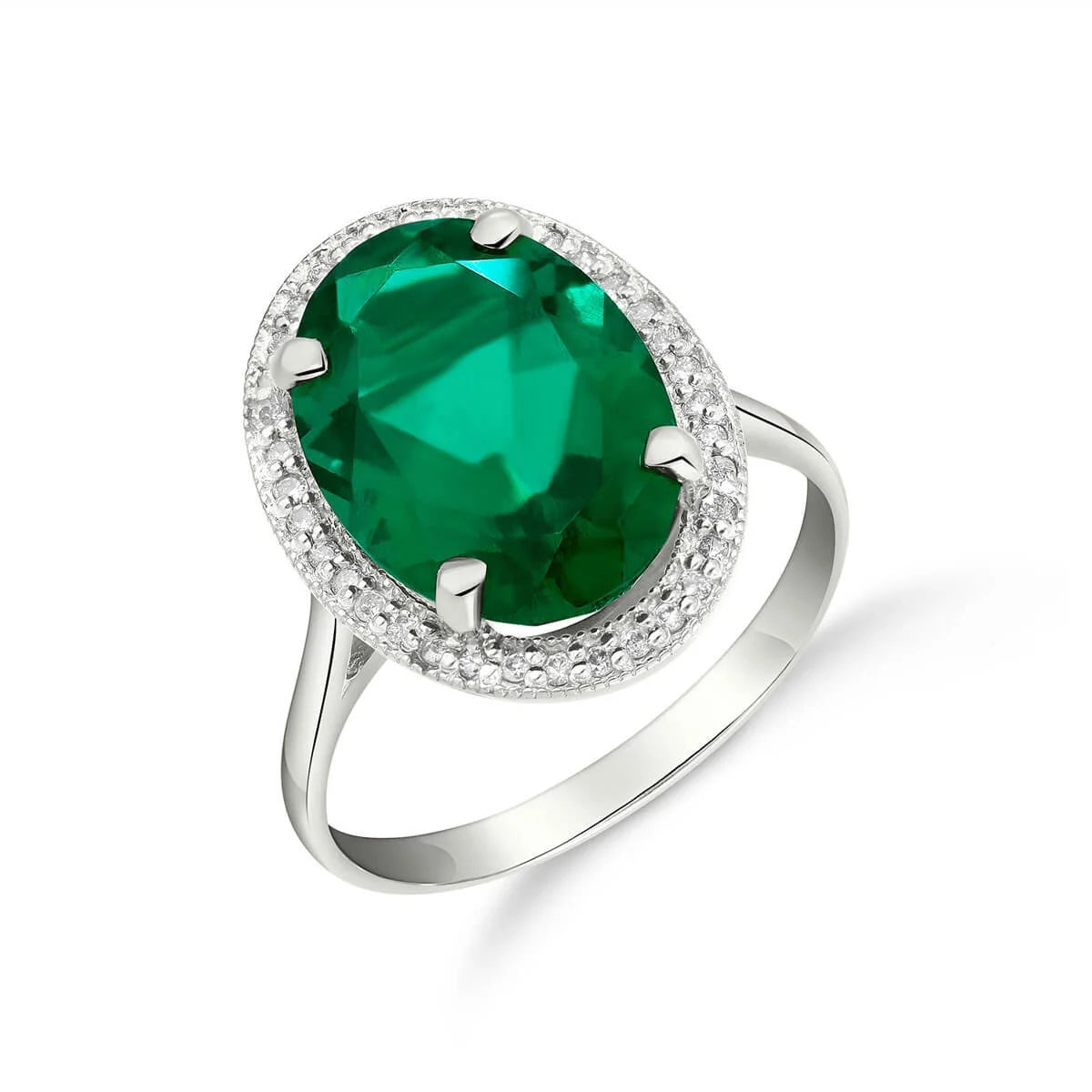 14K Solid White Gold Emerald Ring with Natural Diamonds Halo Ring (9.5) S744692