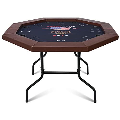 50 inch Foldable Octagon Poker Table with Stainless Steel Cup Holders U895