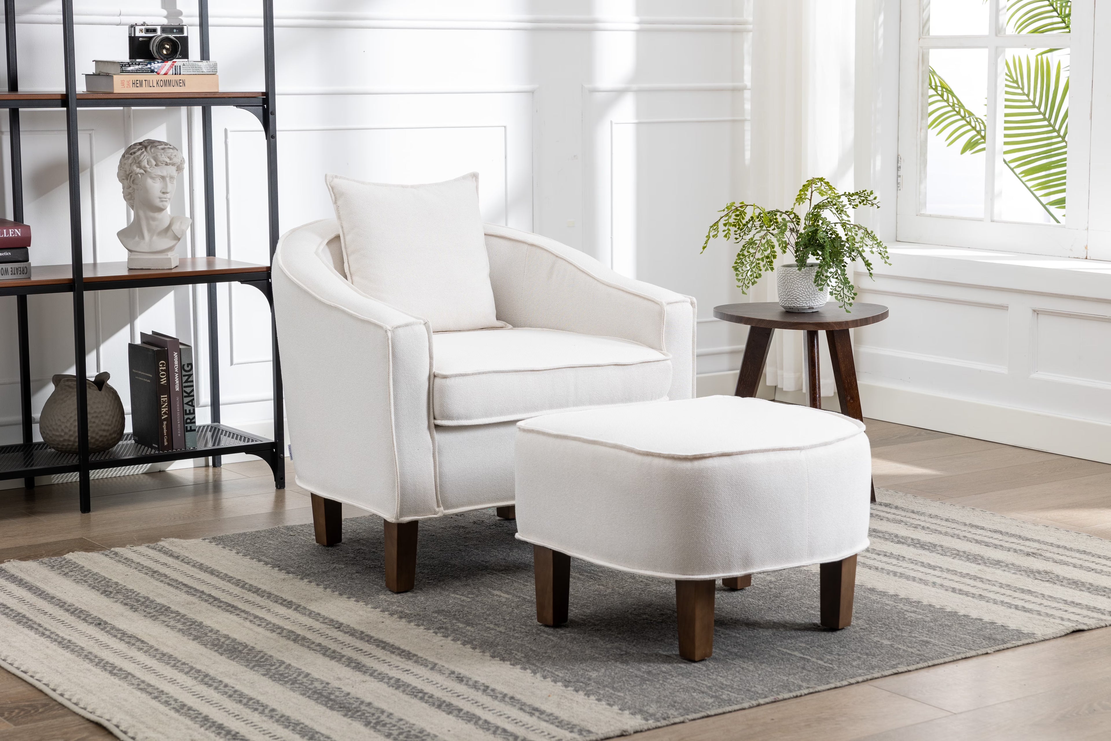 Olive Linen Microsuede Fabric Barrel Chair with Ottoman O247636